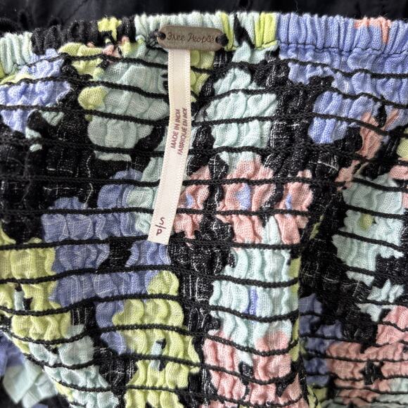 Free People Top blouse Women's Small Cottage Core Floral Elastic Bodice fitted - Picture 6 of 12